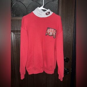 Vintage Majestic Red Crewneck Sweatshirt with Embroidered SF 49ers Patch